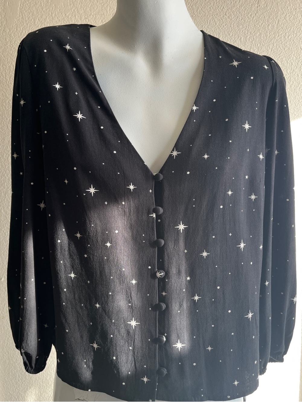 Marine Layer Dark Blue Star Print Button-Front Women's Blouse